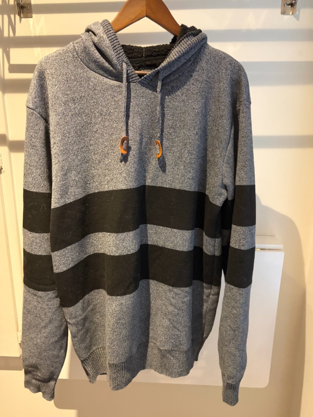 Buffalo David Bitton Men's Grey Striped Sherpa Hoodie